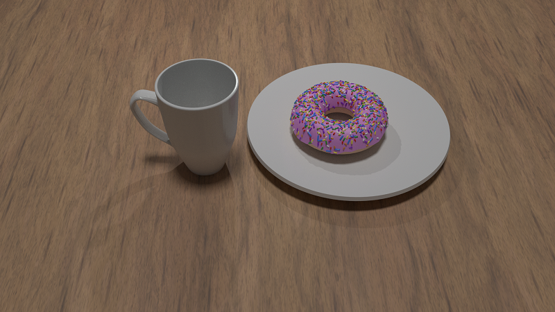 donut on a plate and a cup on a table